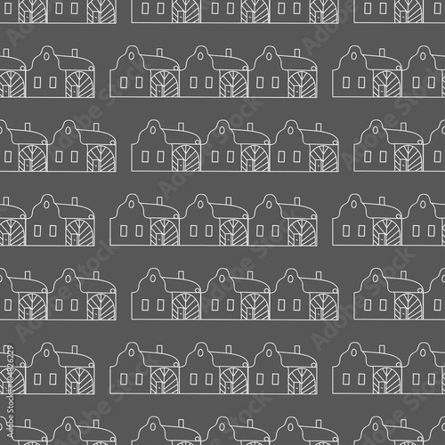 Traditional Czech village houses, seamless pattern.