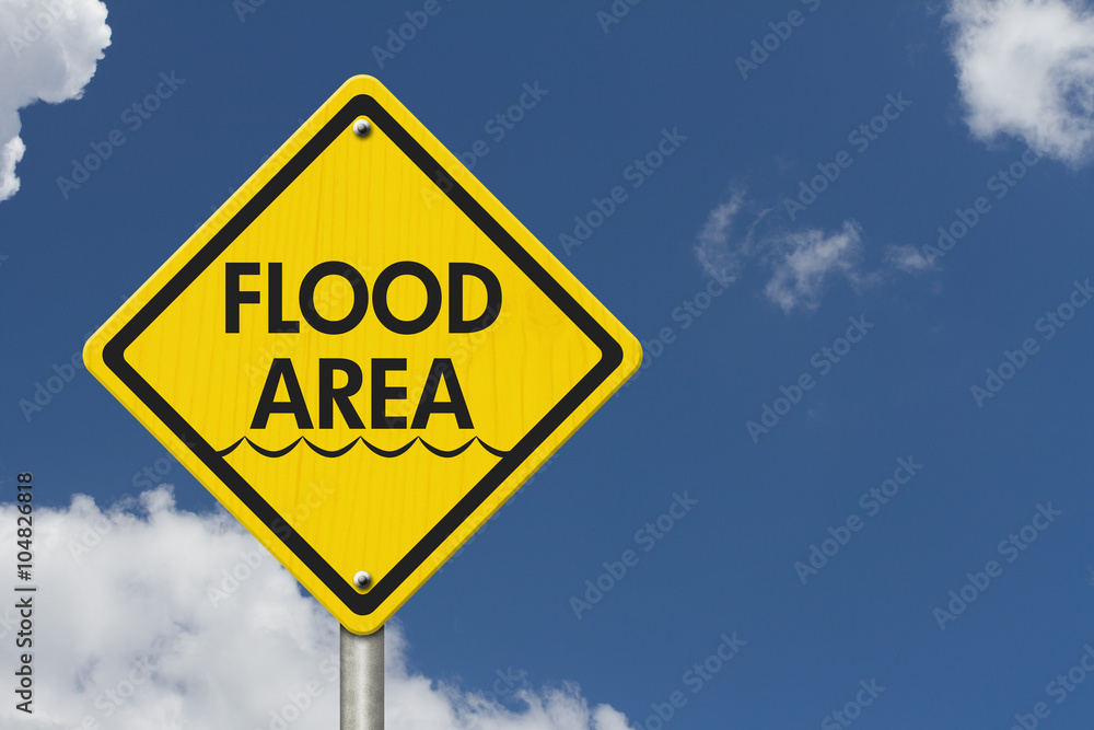 Yellow Warning Flood Area Highway Road Sign Yellow Warning Flood Area Highway Road Sign