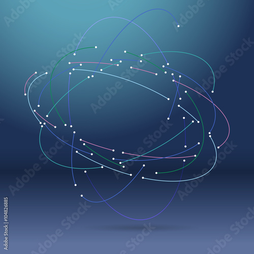 Vector orbit lines. Modern pattern with round stripes and points. Abstract crossing circle lines. Stylish lines and points technology illustration. Isolate digital elements.