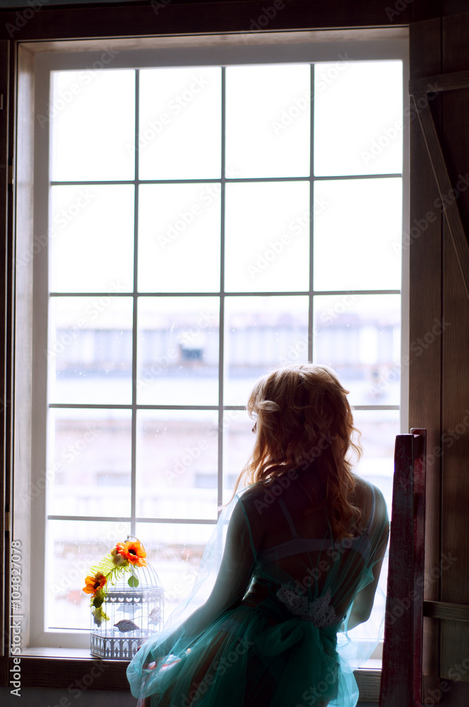 Bridal morning boudoir with smiling charming blond woman Bridal morning boudoir with smiling charming blond woman