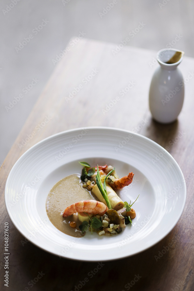 prawns with roast vegetables and soy cream sauce prawns with roast vegetables and soy cream sauce