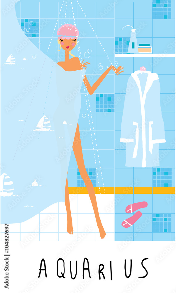 Young woman in shower. Aquarius sign Young woman in shower. Aquarius sign