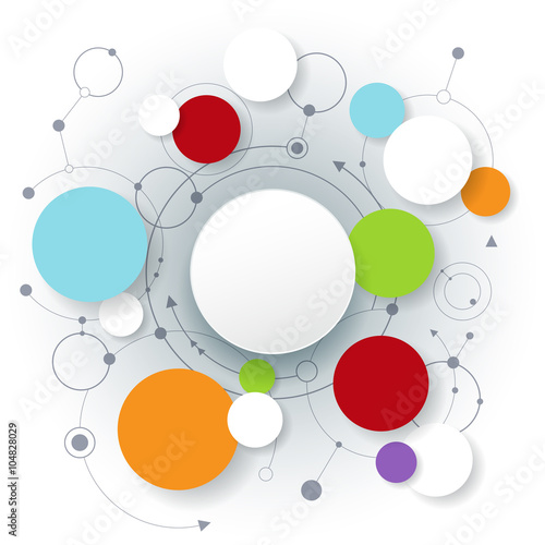 Vector abstract molecules and social media communication technology concept with 3D paper label- integrated circles and space for your content, business, infographic template, network and web design