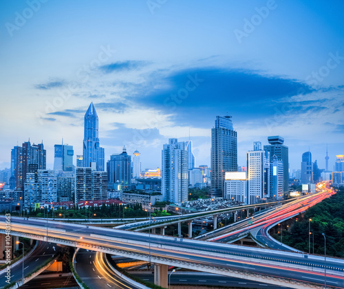 shanghai skyline with city interchange