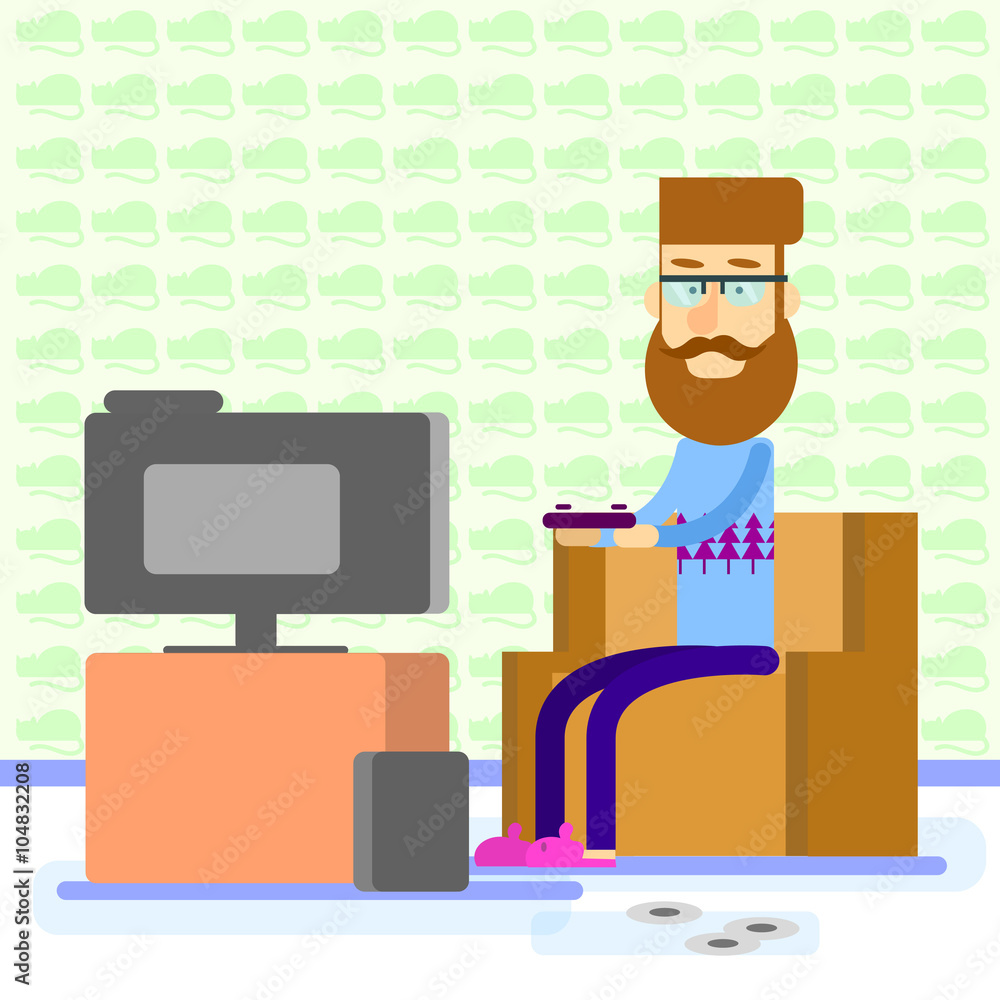 Man Holding Joystick Playing Computer Video Game Interior Man Holding Joystick Playing Computer Video Game Interior