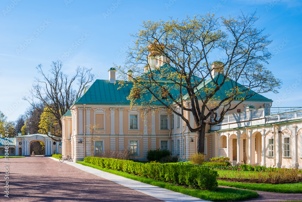 Lomonosov, Leningrad Oblast, Russia - May 10, 2015: Courtyard of Bolshoy (Menshikovskiy) palace. Located in Oranienbaum park on the shore of Gulf of Finland.