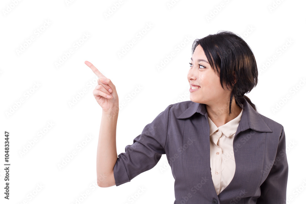 business woman pointing up sideward to the space business woman pointing up sideward to the space