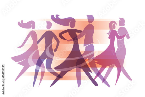 Dancing couples.
Colorful illustration with silhouettes of dancing couples. Vector available.
