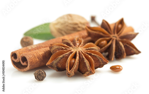 cinnamon sticks, anise star and other spices