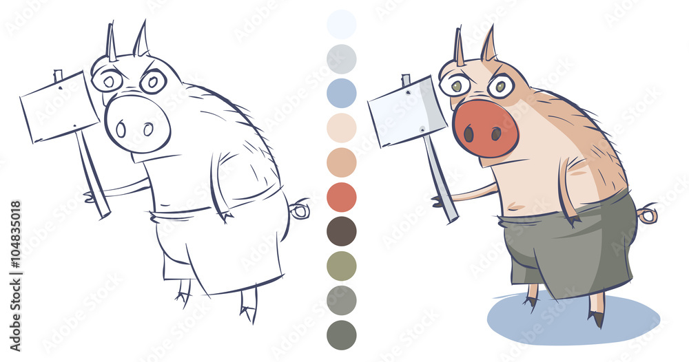 Funny Pig. Illustration, cartoon, coloring book Funny Pig. Illustration, cartoon, coloring book