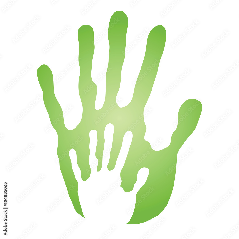 Vector conceptual mother and child green hand print isolated Vector conceptual mother and child green hand print isolated