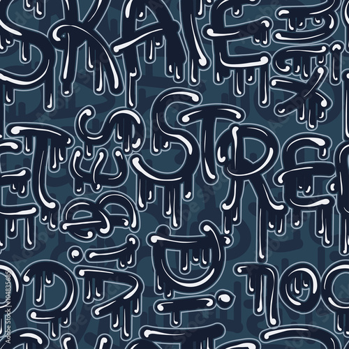Wallpaper Mural vector seamless graphical round modern street graffiti alphabet signs pattern, words, fantasy abstract phrases, active allover background print with letters Torontodigital.ca