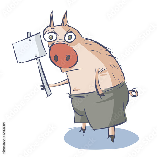 Funny Pig. Illustration, cartoon