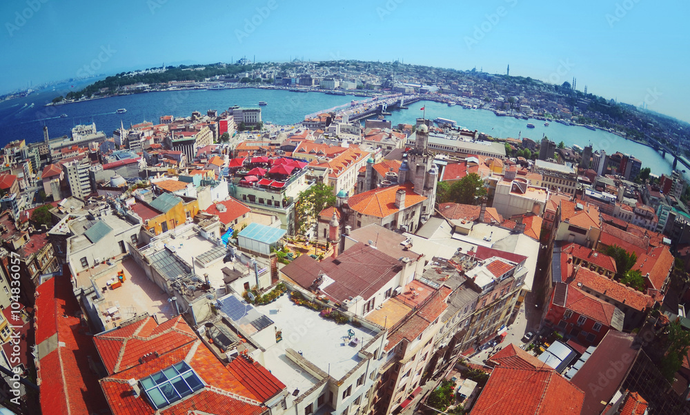 View towards Blu Mosque from the Galata Tower, Istanbul, Turkey