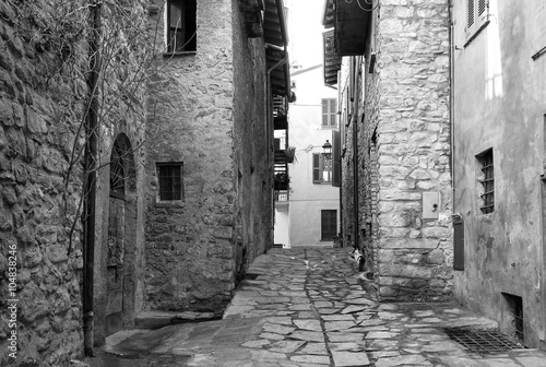 Varzi old city centre. Black and white photo