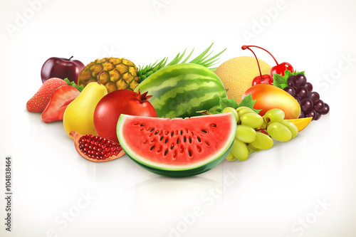 Fototapeta Naklejka Na Ścianę i Meble -  Harvest,  juicy fruit and berries vector illustration isolated on white