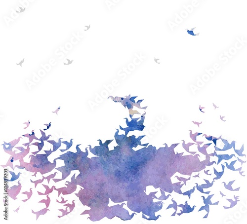 watercolor silhouette of the bird. Vector background.  © Tapilipa
