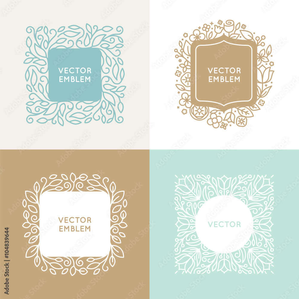 Vector set of floral monograms and logo design templates in tren Vector set of floral monograms and logo design templates in tren