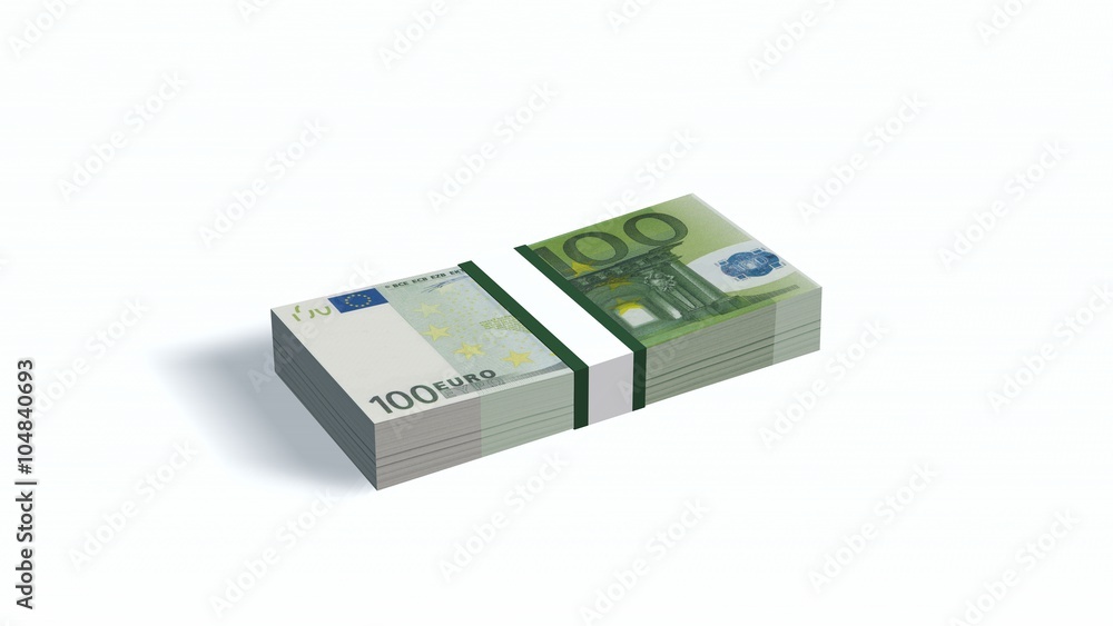 100 Euro bills pack with bank wrapper isolated on white 100 Euro bills pack with bank wrapper isolated on white