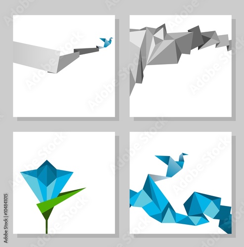Vector abstract origami cards, geometric modern template.