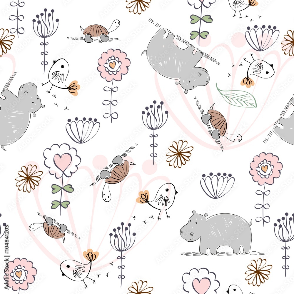 Obraz premium Sweet babies doodle seamless pattern. Babies background.