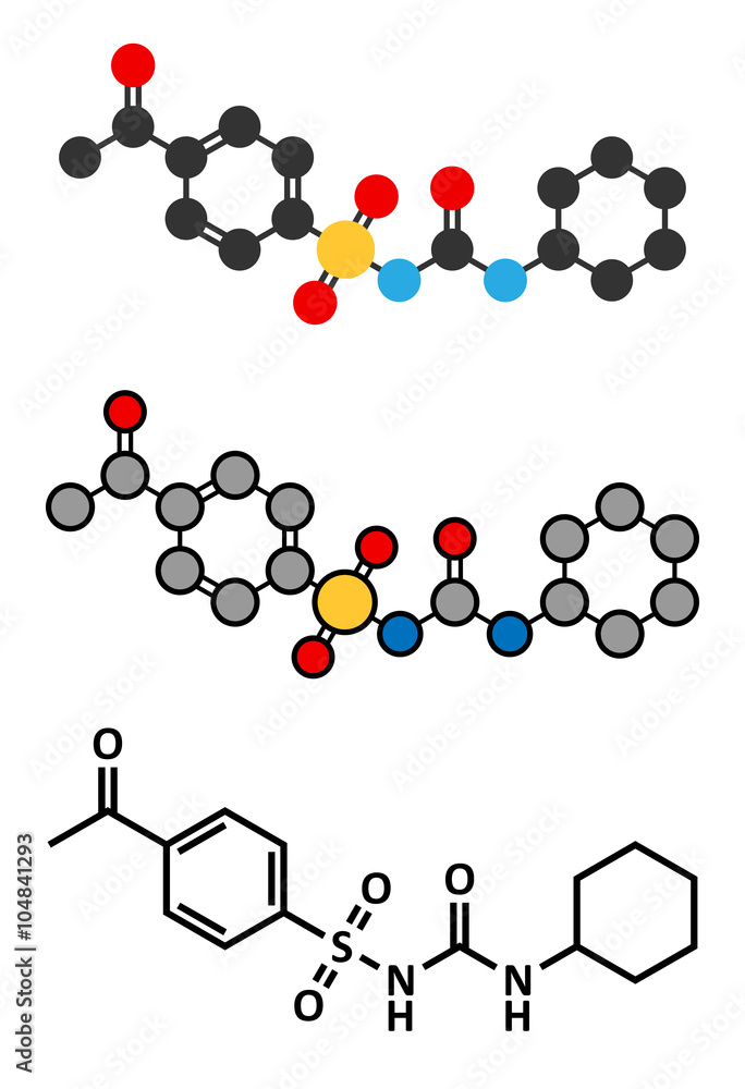 Acetohexamide diabetes drug molecule. Acetohexamide diabetes drug molecule.