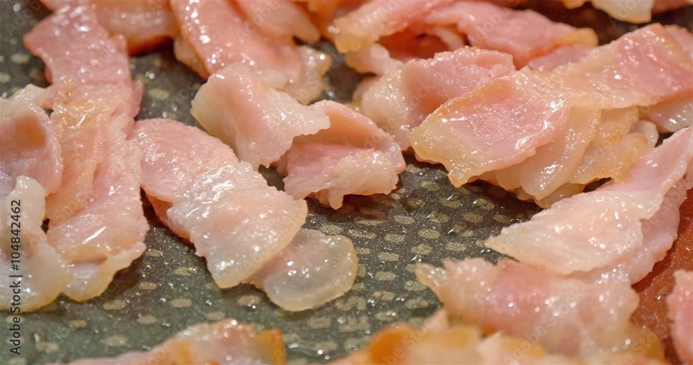 Bacon Ham Cooking In Frying Pan Bacon Ham Cooking In Frying Pan