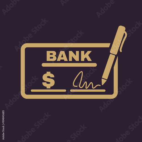 The check icon. Checkbook and cheque, pay, payment, paying symbol. Flat