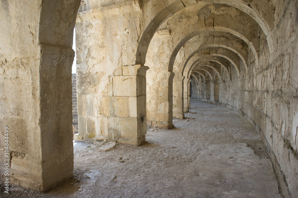 Tunnel amphitheater in Turkey. Aspendos.