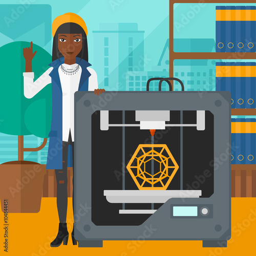 Woman with three D printer.