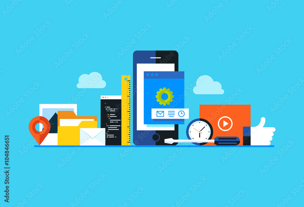 Mobile application development, smartphone app programming. Flat design modern vector illustration concept. Mobile application development, smartphone app programming. Flat design modern vector illustration concept.