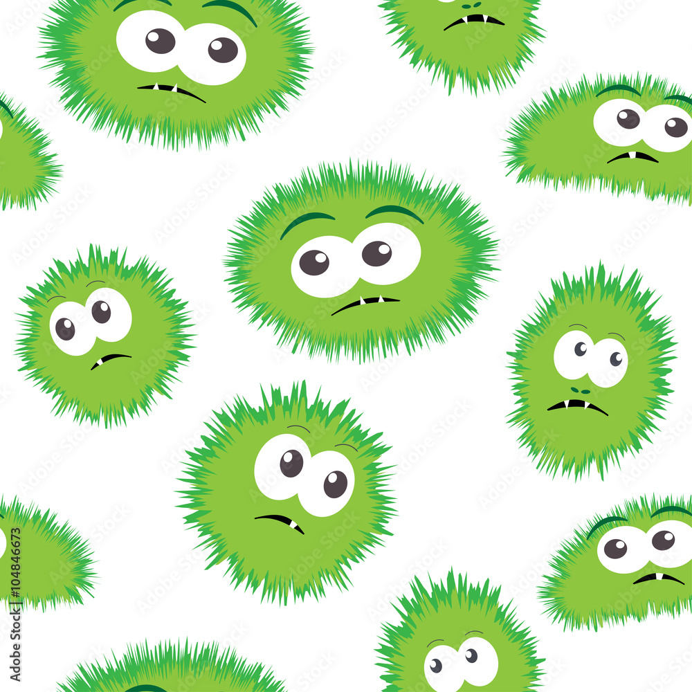 Seamless pattern bacteria with monster face. Vector background with ...