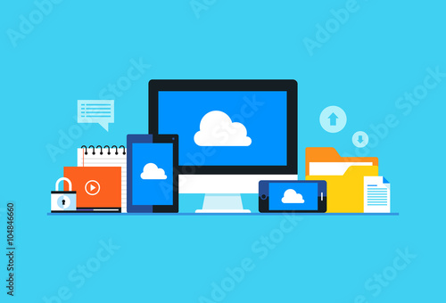 Cloud computing, Network cloud service. Flat design modern vector illustration concept.