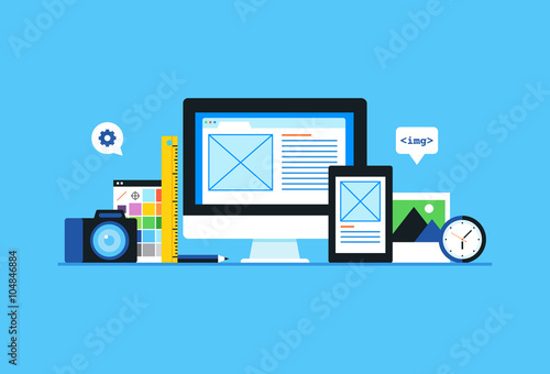 Web design development . Flat design modern vector illustration concept.