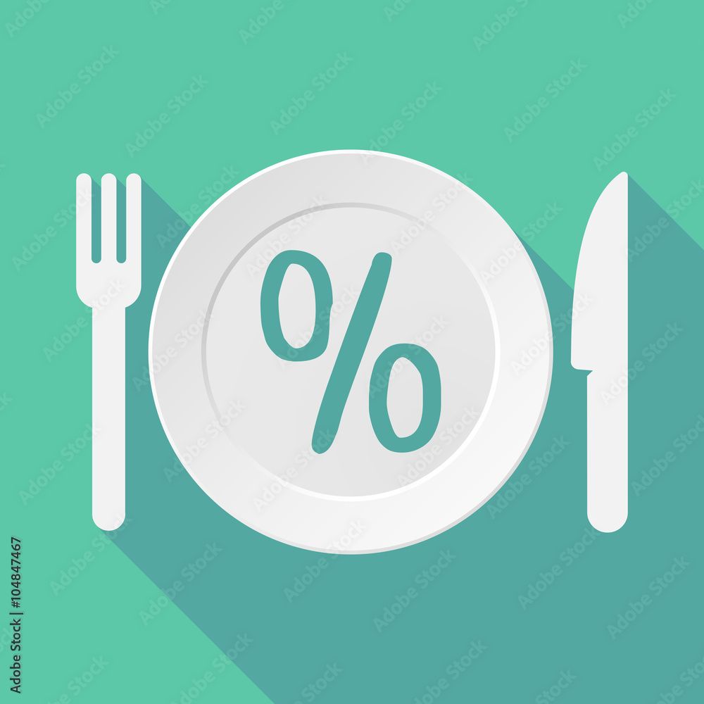 Long shadow tableware illustration with a discount sign Long shadow tableware illustration with a discount sign