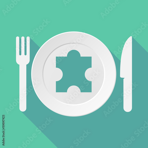 Long shadow tableware illustration with a puzzle piece
