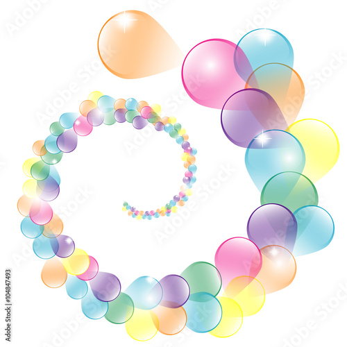 Birthday background with colorful balloons and serpentine, vector illustration