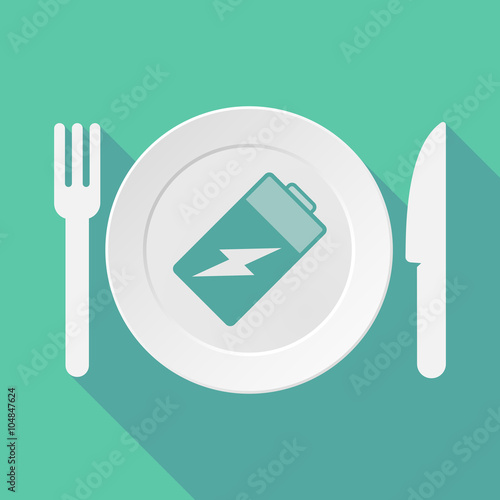 Long shadow tableware illustration with a battery