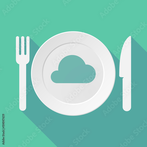 Long shadow tableware illustration with a cloud