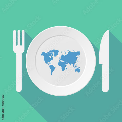 Long shadow tableware illustration with a world map