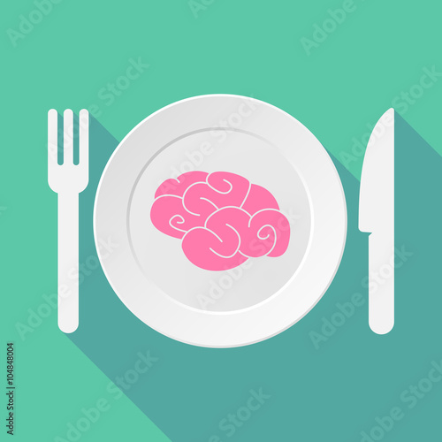 Long shadow tableware illustration with a brain