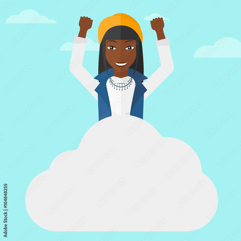 Woman sitting on cloud.