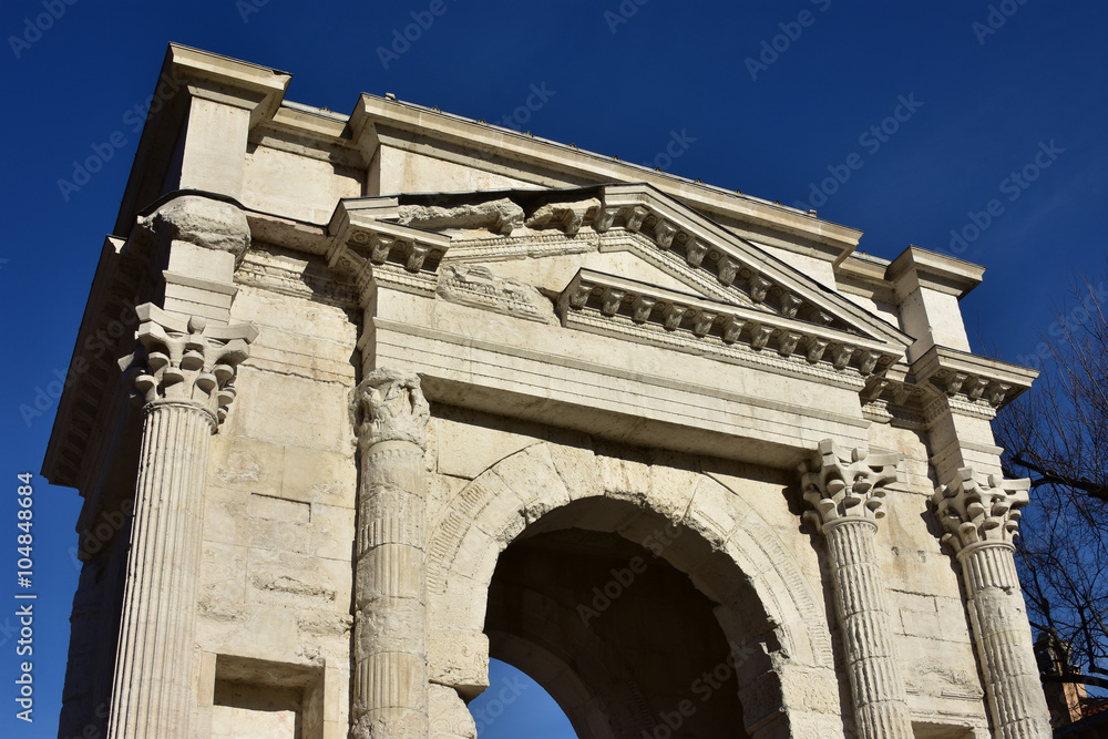 Ancient Arco dei Gavi attic, a triumphal roman arch in the center of Verona