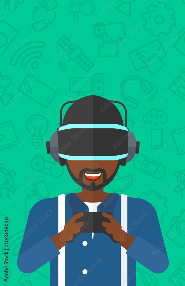 Man wearing virtual reality headset. Man wearing virtual reality headset.
