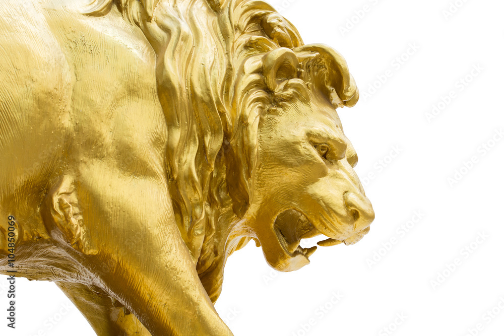 Golden lion statue isolate on white background Golden lion statue isolate on white background