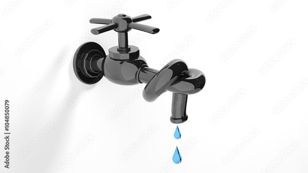 3D leaky water tap tied knot, isolated on white background. 3D leaky water tap tied knot, isolated on white background.