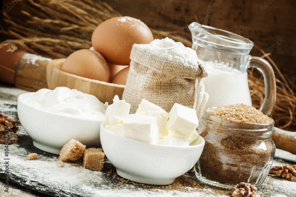 Ingredients for baking in a country style, selective focus Ingredients for baking in a country style, selective focus