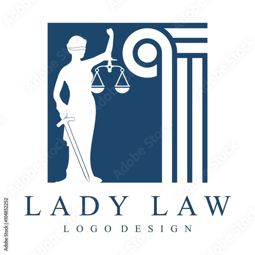 Simple Square Design of Lady Justice, Pillar Law Illustration