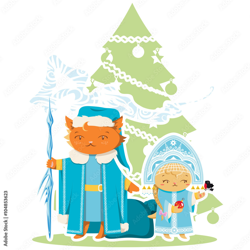 Fototapeta premium Cat and Kitten Happy New Year