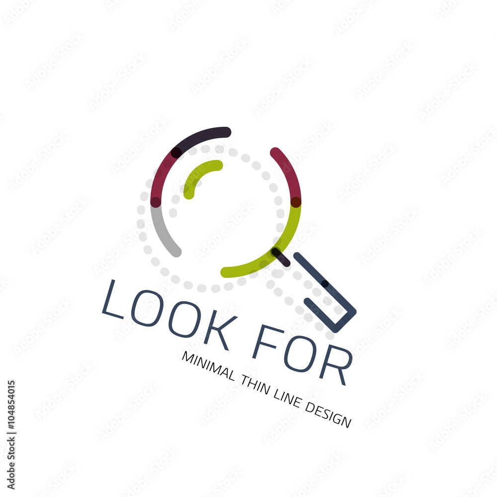 Vector thin line design logo magnifying glass, search and find or zoom logotype concept. Linear minimalistic business icon Vector thin line design logo magnifying glass, search and find or zoom logotype concept. Linear minimalistic business icon